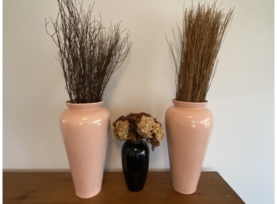 Set Of 3 Vases - 2 Pink, 1 Black