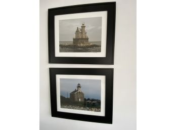 Pair Of Black Framed Lighthouses - Signed Thomas Rickard