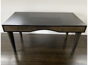 Embossed Leather Top Desk With Wood Accents - 3 Drawers - Grey And Black