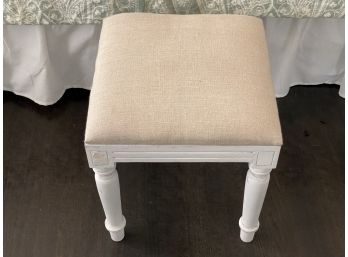 Small White Wood Stool With Sand Fabric Top