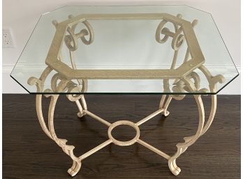 Cream Painted Wrought Iron Side Table With Glass Top
