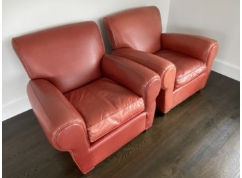 Mitchell Gold For Pottery Barn Pair Of Red Leather Armchairs