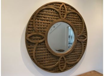 Large Pottery Barn Round Wood Framed Mirror