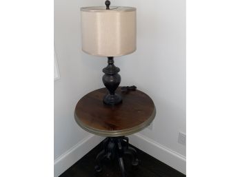 Adjustable Height Iron Based Round Side Table With Metal Lamp (tan Shade)