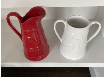 Lot Of 2 Pieces Deartis Pottery - Red And White