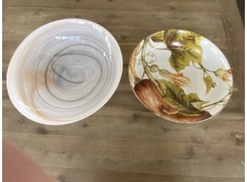 Lot Of 2 Bowls - Botanical Pumpkin For William Sonoma And Modern Glass