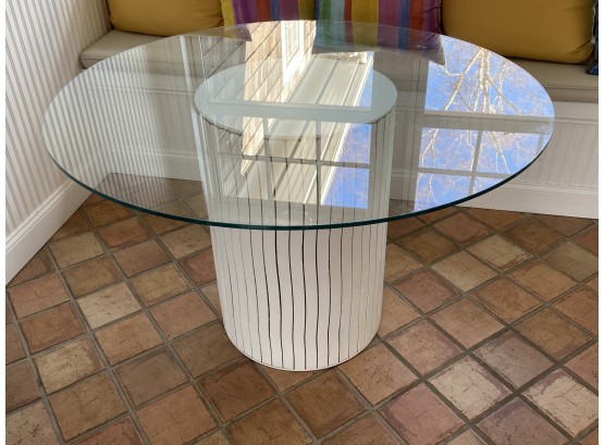 Round Glass Top Dining Table With Painted White Wood Base