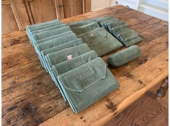 Collection Of 22 Green Velvet Jewelry Cases