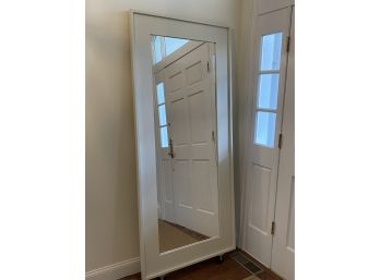 Large White Standing Mirror On Wheels