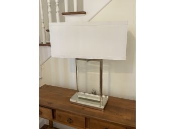 Large Crystal Rectangular Table Lamp With Cream Silk Shade
