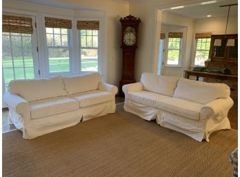 Pair Of Mitchell Gold Bob Williams White Cotton Slip Covered Couches
