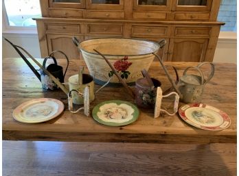 Lot Of 10 Pieces Of Antique Painted Metal Tole