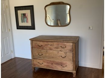 Antique Pine Dresser- 3 Drawers - With Antique Wood Framed Mirror