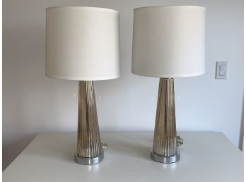 Pair Of Modern Mercury Glass Lamps With Cream Shades