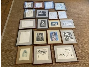 Lot Of 19 Signed Framed Pieces By Augusto Rodrigues
