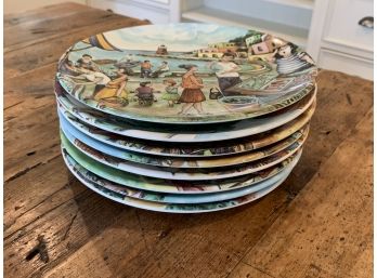 Set Of 8 Market Scene Plates - Made In Italy