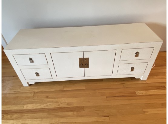 Cream Lacquer Asian-Style Media Console With Silver Metal Pulls