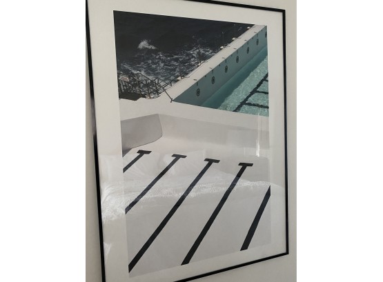 Framed Stripes Coastal By JD - Ocean And Pool