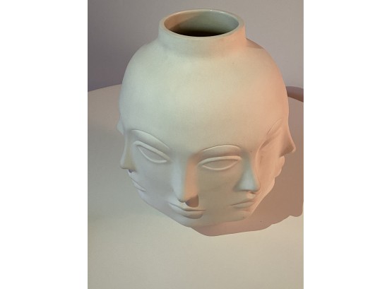 White Ceramic Faces Vases - Unsigned