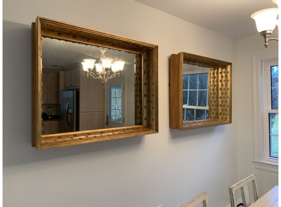 Pair Of Rectangular Mirrors With Painted Gold Frames With Star Detail