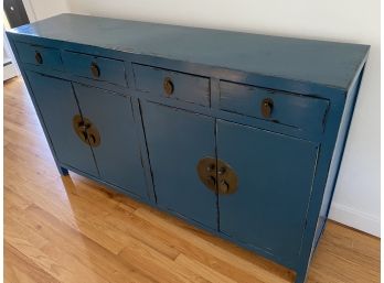 Painted Blue Asian Sideboard - Distressed Paint - With Metal Pulls