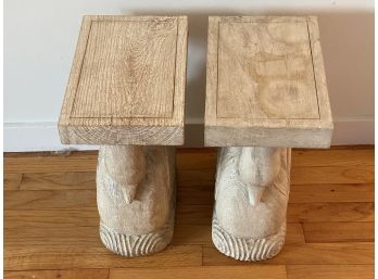 Pair Of Swan Side Tables In White Wash Wood