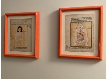 Pair Of Framed Antique Medical Texts In Arabic From Turkey