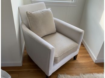 Mitchell Gold Bob Williams White Chair With Tan Cushions And Wood Legs