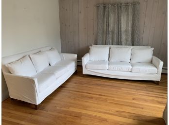 Pair Of Mitchell Gold Bob Williams White Slip Covered Couches