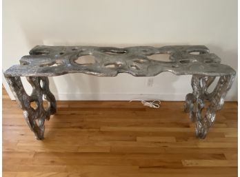 Metallic Painted Petrified Wood Console Table - Artisan Handmade