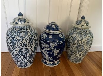 Collection Of 3 Ginger Jars - Blue And White