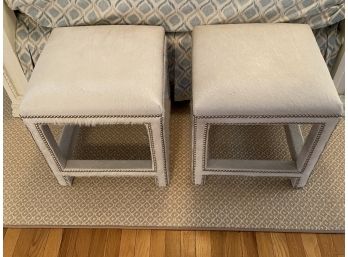 Pair Of Cowhide Stools With Silver Nailhead Detail