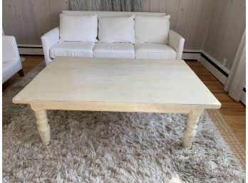 Cream Painted Wood Coffee Table With Distressed Paint