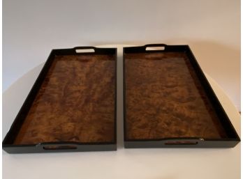 Pair Of Lacquer Trays - Tortoise And Black - 2 Handles