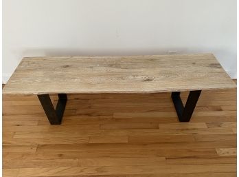 Modern Wood Bench - Whitewashed - With Metal Legs