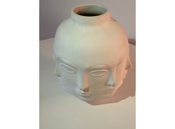 White Ceramic Faces Vases - Unsigned