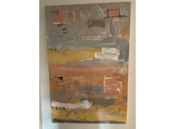 Signed Oil On Canvas - Grey, Peach, Yellow, White And Black Oil