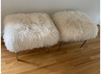 Pair Of Mohair And Chrome Stools From Lillian August