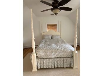 Queen Bed With Cream Painted Carved Wood 4 Posted Bed - Heavenly Bed Mattress