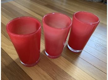 Set Of 3 Designer Red Glass Vases