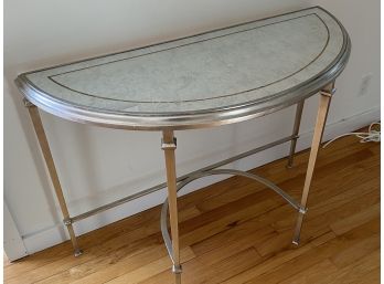 Lillian August Demi Lune Table In Mirror With Silver Painted Wood With Gold Accents