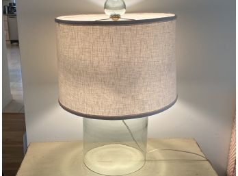 Clear Glass Table Lamp With White Linen Shade