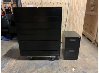 Pair Of Black Metal File Cabinets  - 1 Vertical And 1 Lateral