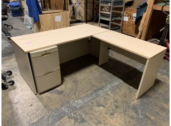 Lot Of 7 L Shaped Computer Desks With File Cabinet - Blonde Veneer