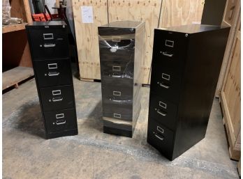 Lot Of 3 Black Vertical 4 Drawer File Cabinets - Metal