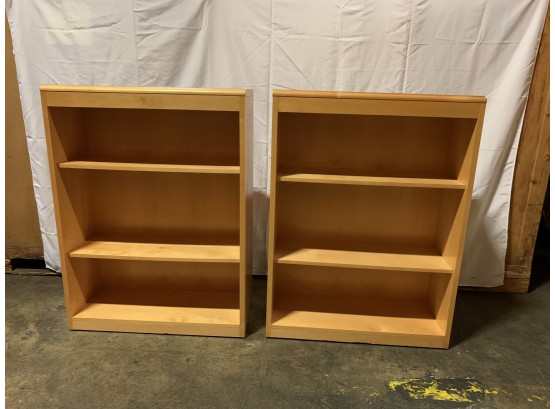 Pair Of Custom Bookcases In Blonde Wood With 3 Shelves