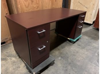 Bow Front Cherry Veneer Desk With 3 File Drawers And 2 Storage Drawers
