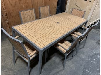 Wood And Metal Patio Table With 6 Armchairs
