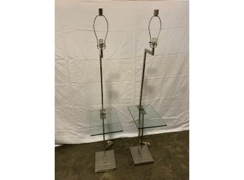 Pair Of Modern Glass And Metal Lamp/side Table Combo - No Shades