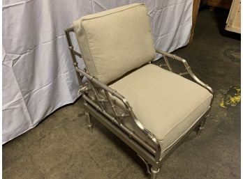 Custom Metal, Wood Chippendale Chair Painted Silver With Sand Cotton Fabric Cushions